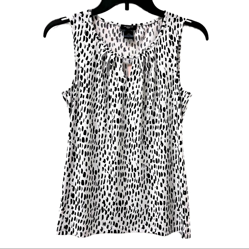 Ann Taylor Petite White Sleeveless Blouse Leopard Print Size XSP